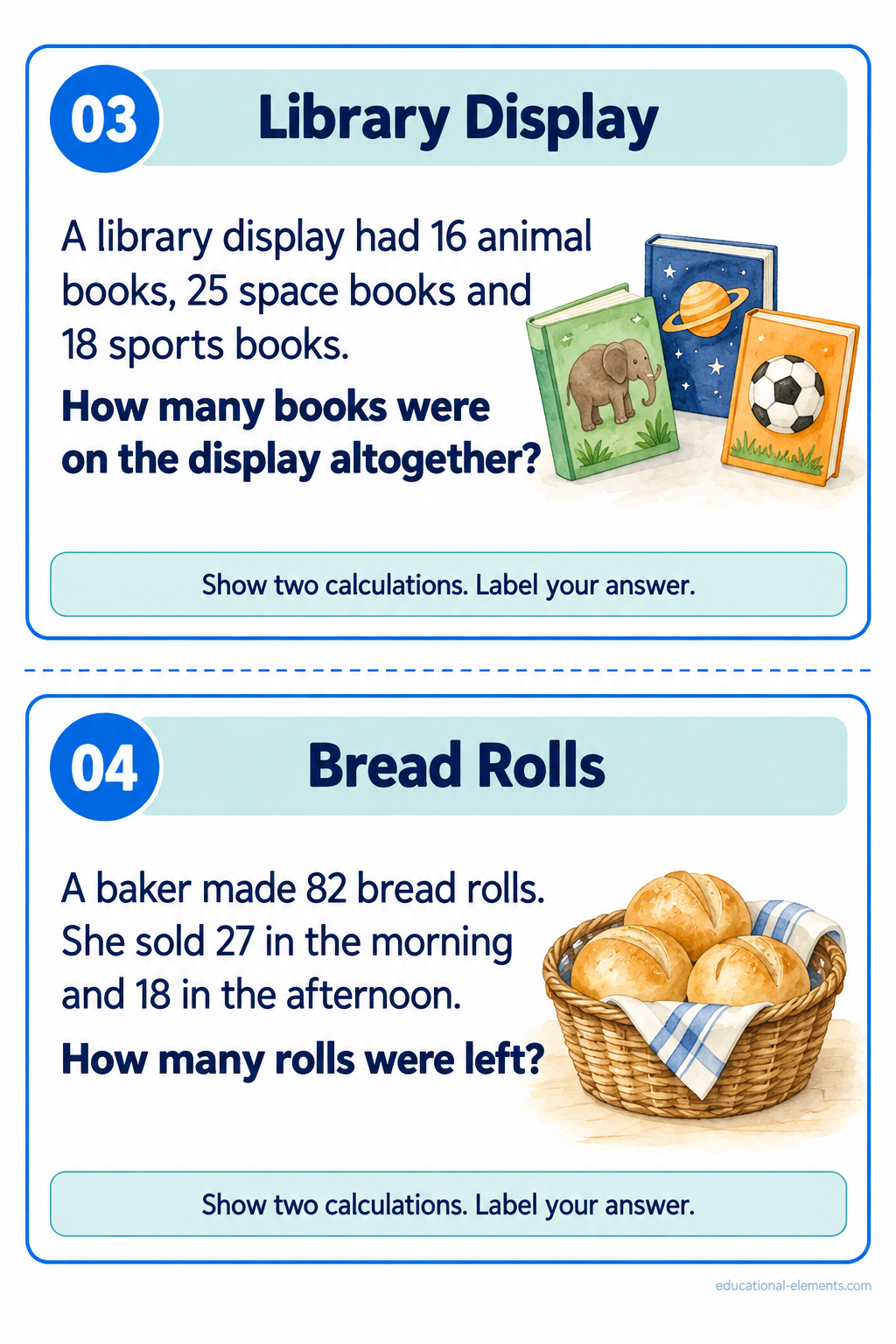 Cards 03-04: Library Display and Bread Rolls